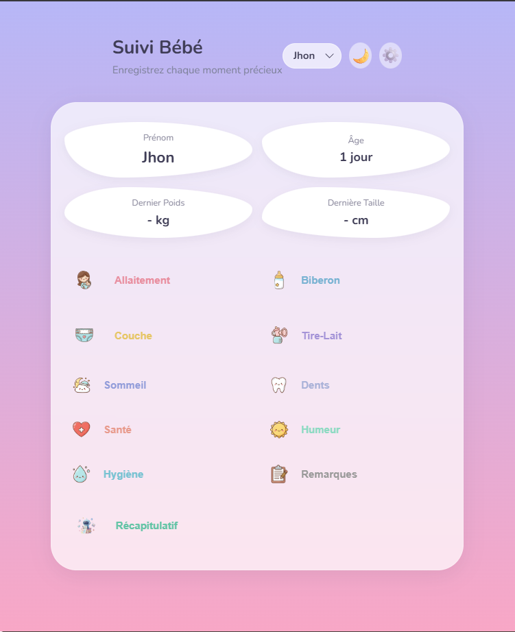 Écran d'accueil de l'application